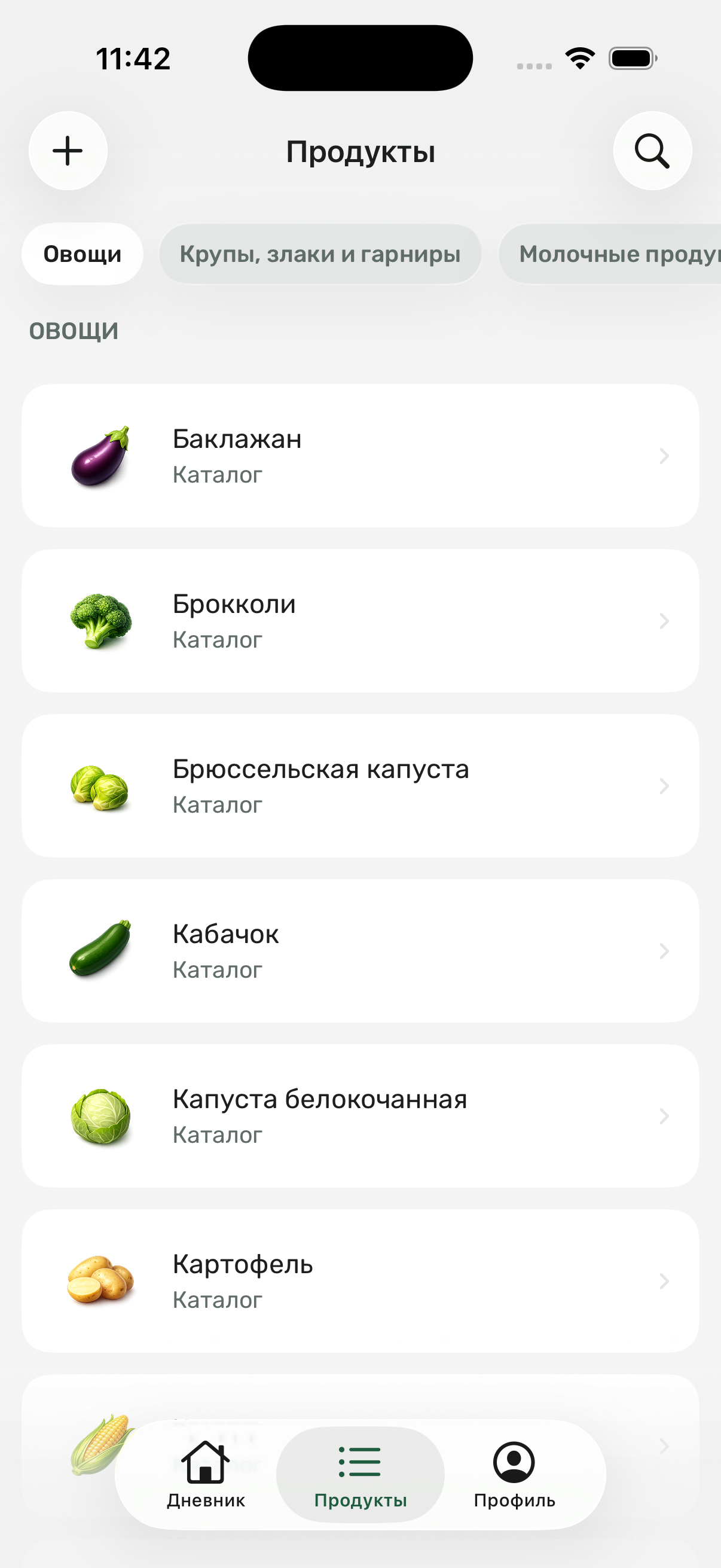 Каталог продуктов с категориями и поиском
